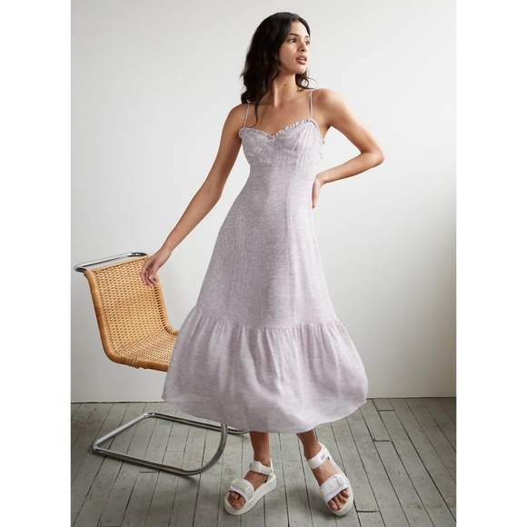 WILFRED Broadway Dress Ruffle Midi Lilac Purple Birch 4 Small Aritzia - Picture 1 of 12